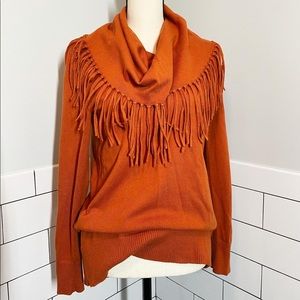 Fringe Cowl Neck Sweater